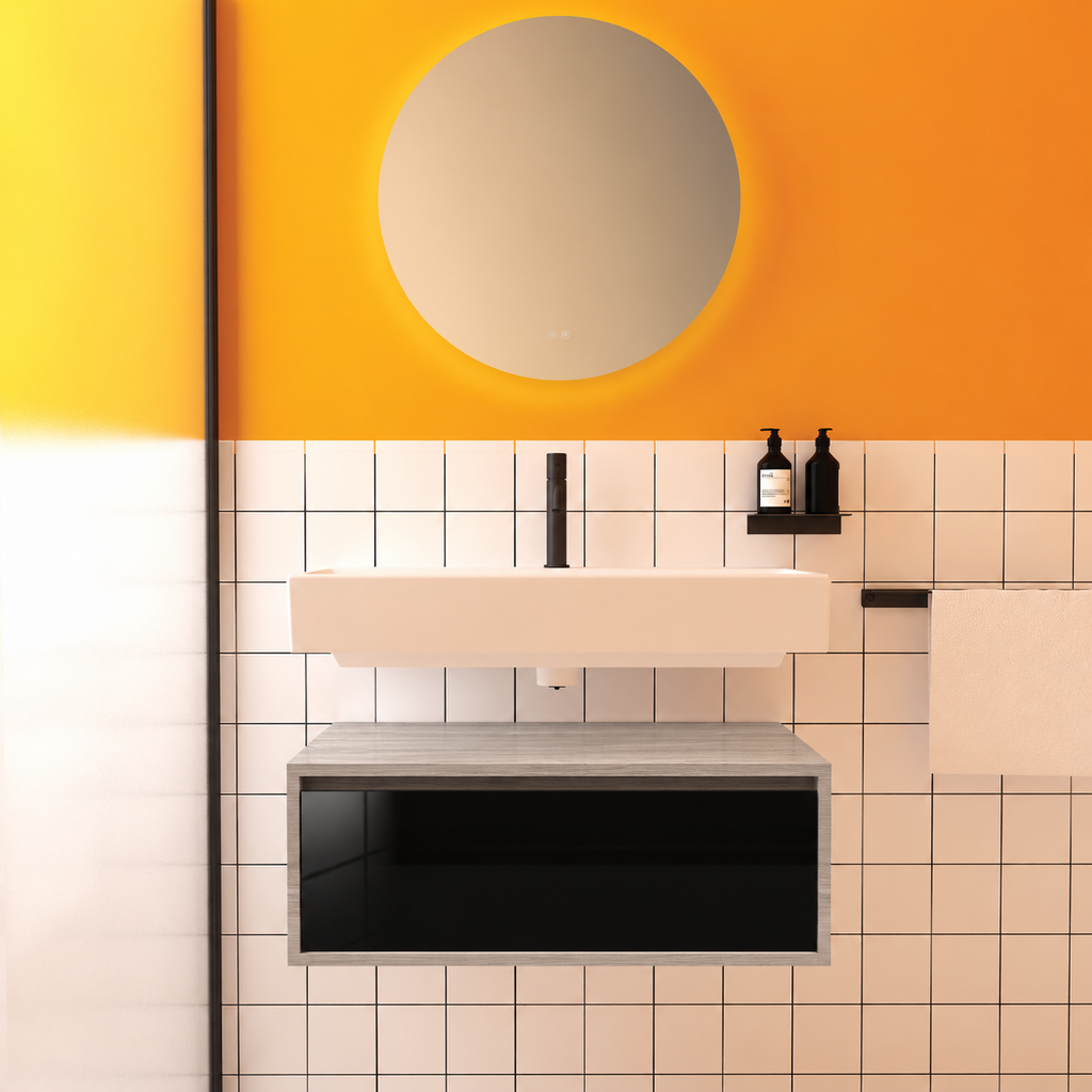 Amabile vanity — cabinet finish719, drawer finish6040, floating separate basin