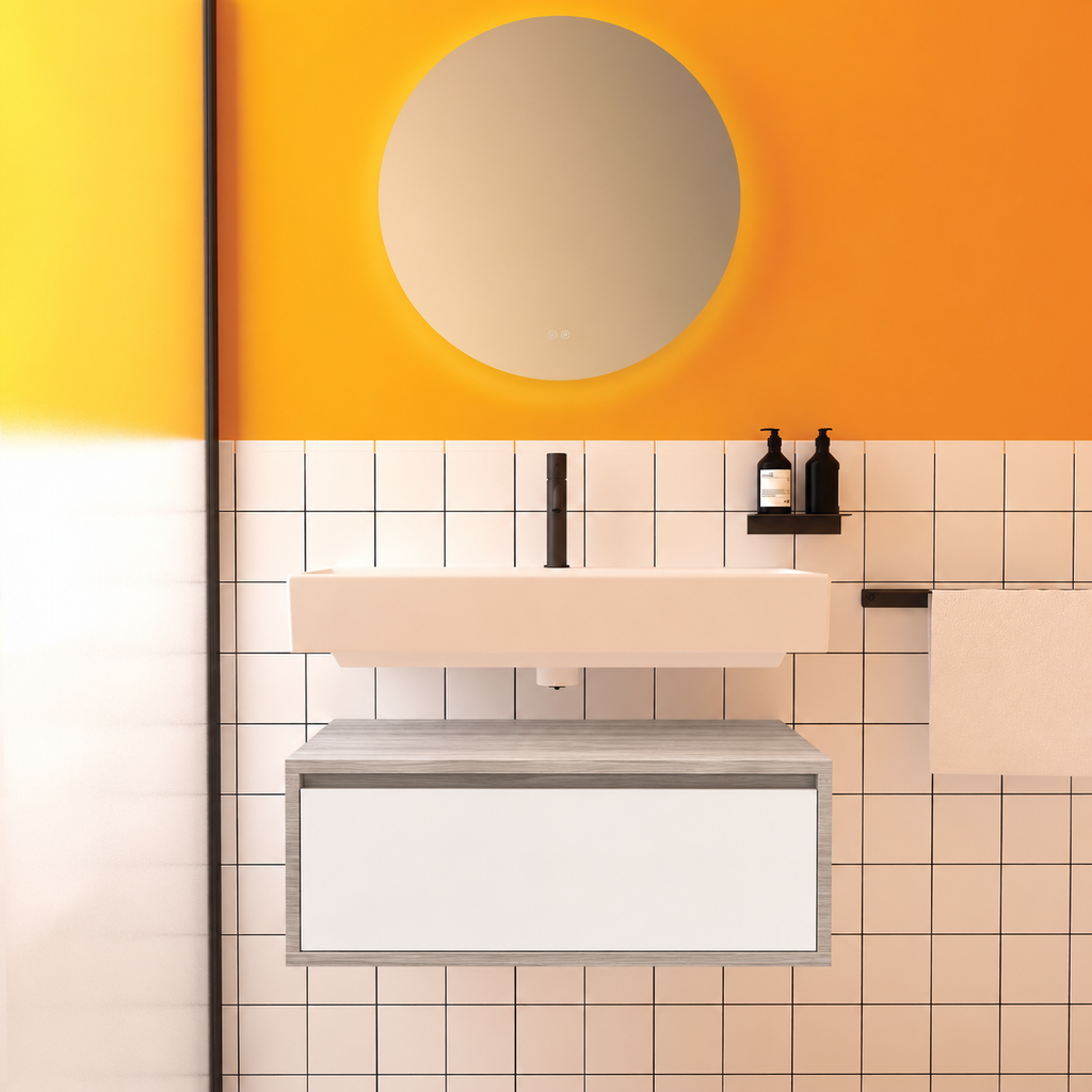 Amabile vanity — cabinet finish719, drawer finish6080, floating separate basin