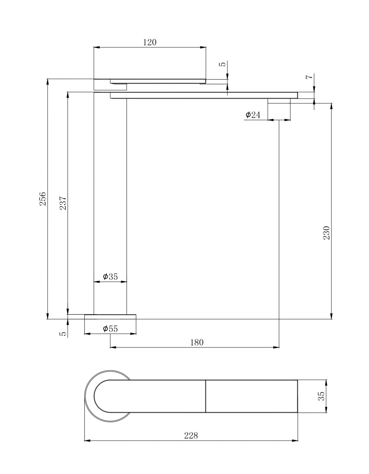 Plana Tall Chrome Basin Mixer technical drawing