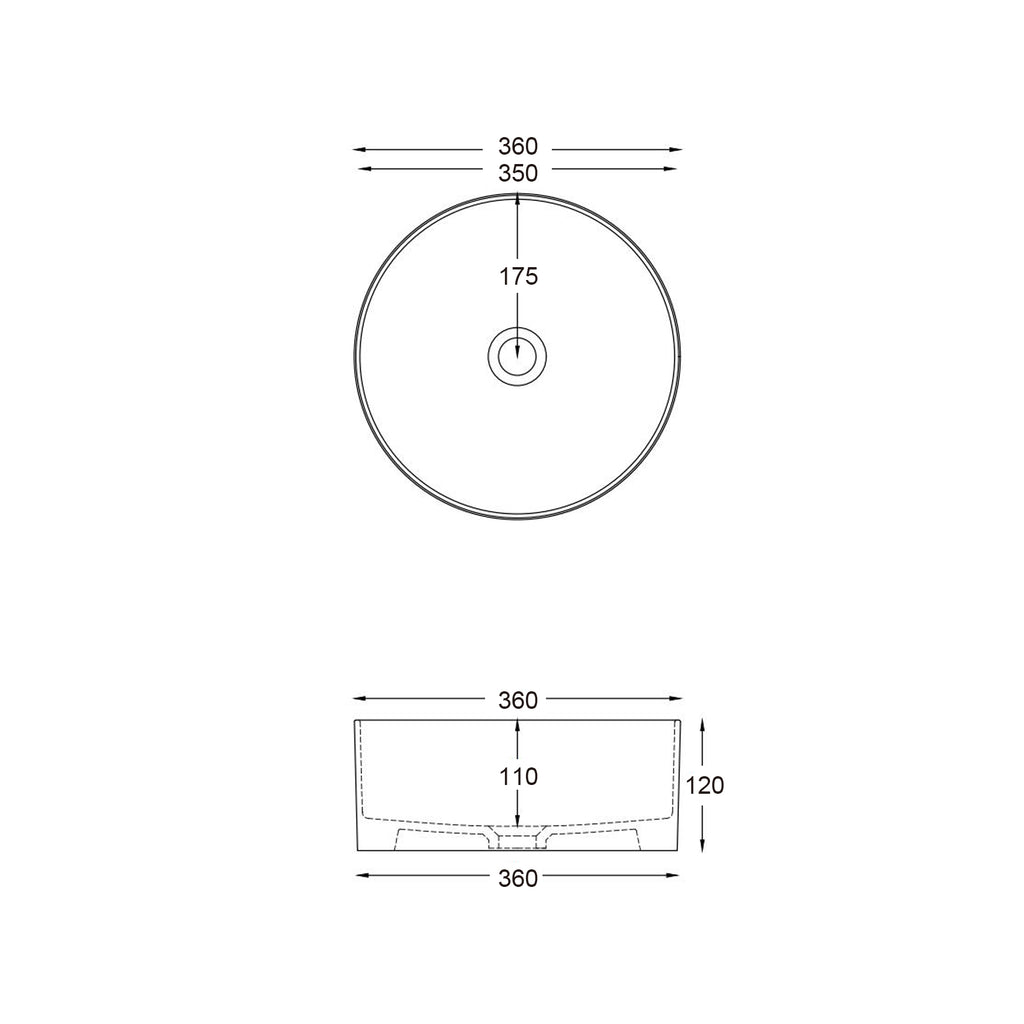 WHITE MATTE ROUND ART BASIN 360x360x120MM