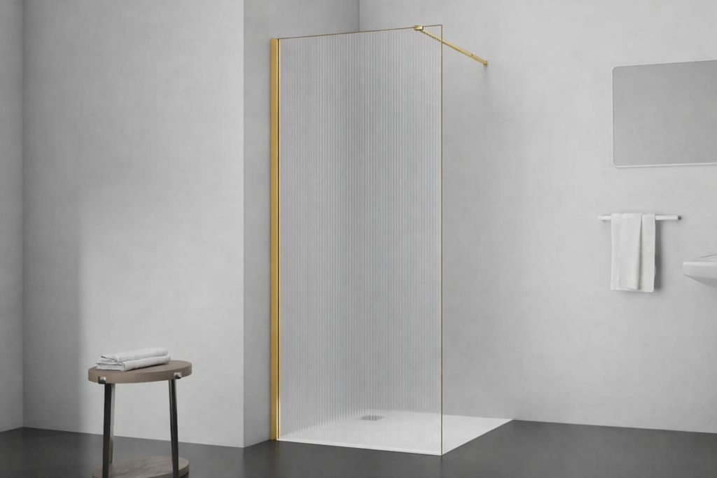 WALK-IN SHOWER DOOR FLUTED GLASS BRUSHED GOLD