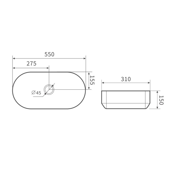 WHITE MATTE ART BASIN 550x310x150MM