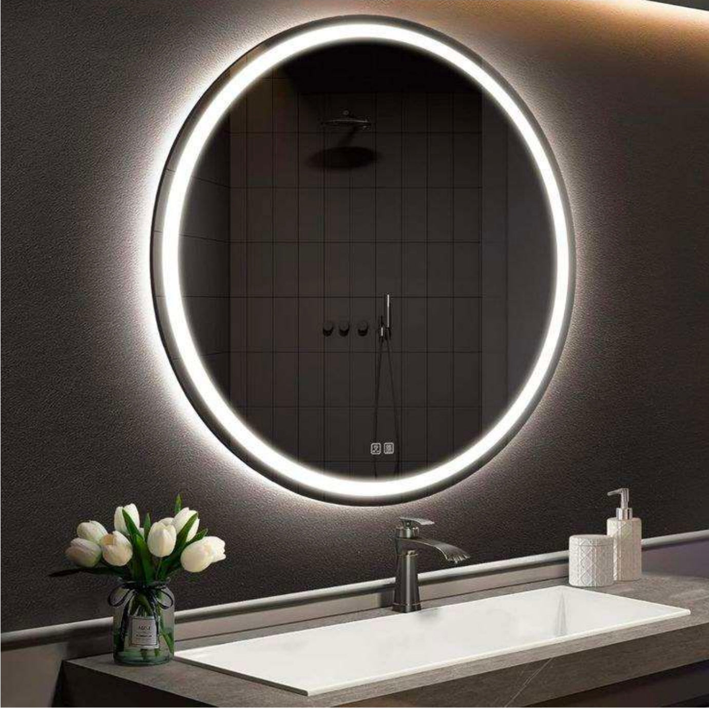 EARTH LED MIRROR 80CM WITH BLACK MATTE FRAME