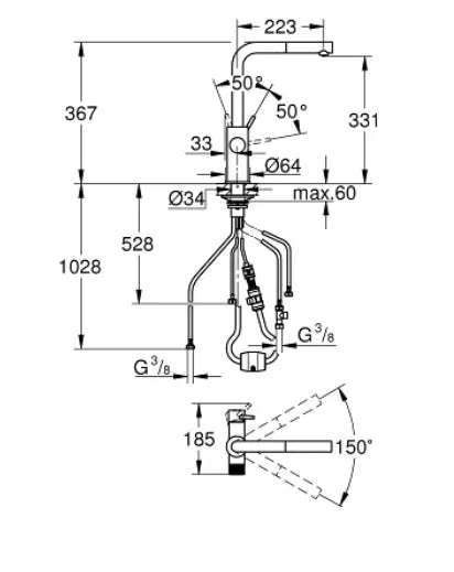 GROHE BLUE PURE MINTA FILTER FAUCET WITH PULL-OUT MOUSSEUR PHANTOM BLACK