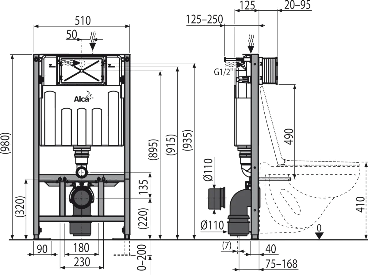 PRE-WALL INSTALLATION SYSTEM FOR GYPSUM BOARD FOR WALL HUNG WC SHORT