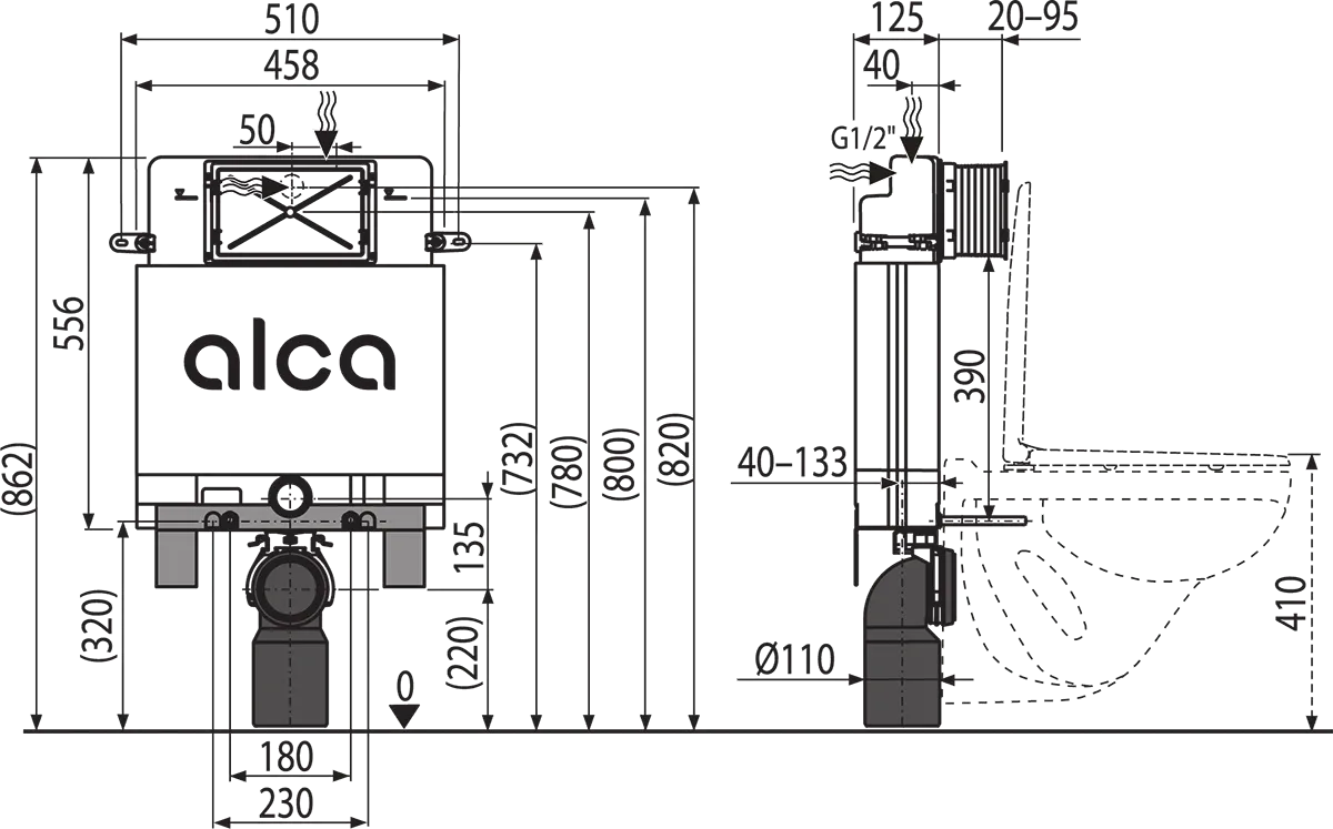 PRE-WALL INSTALLATION SYSTEM FOR BRICK WALL SHORT FOR WALL HUNG WC
