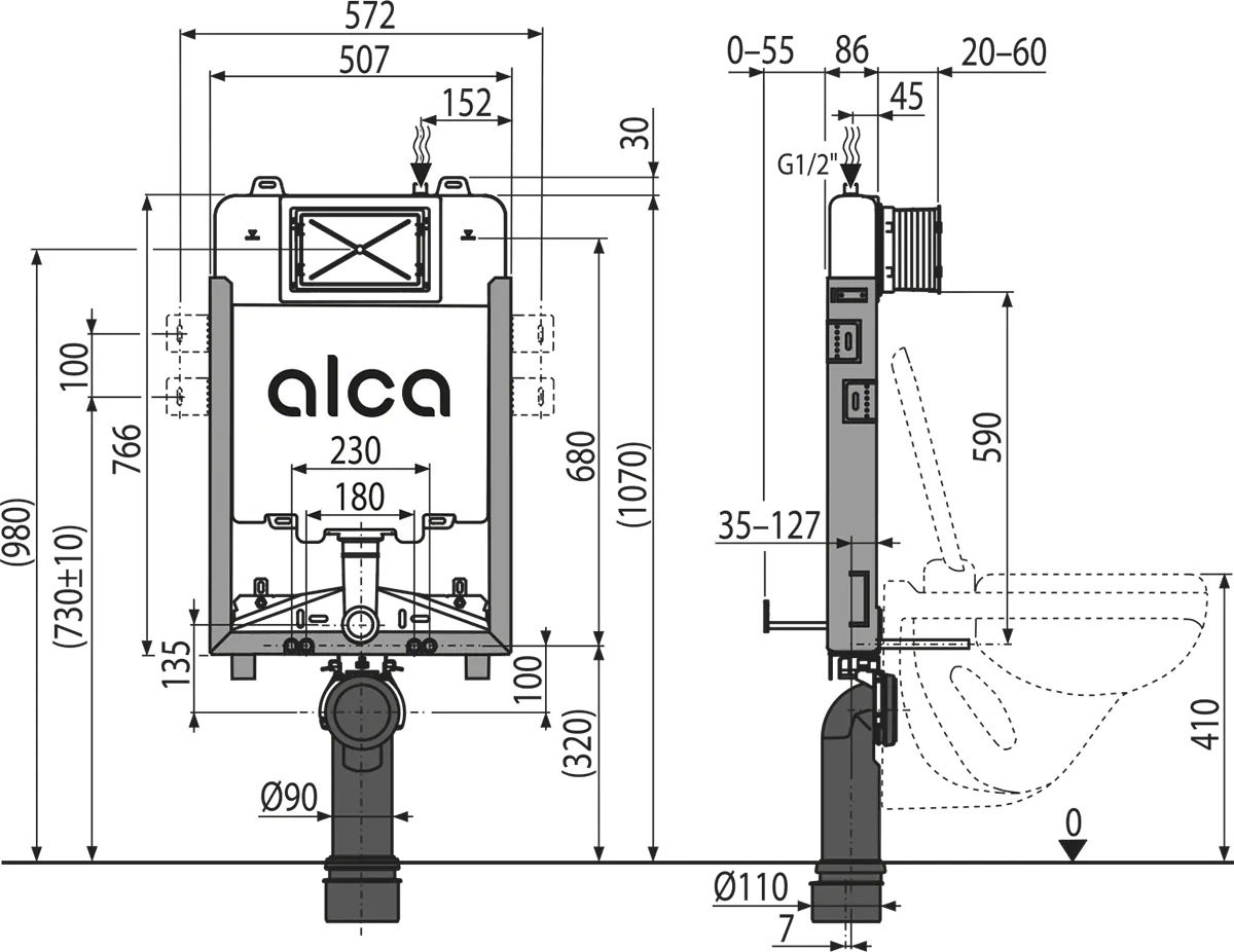 PRE-WALL INSTALLATION SYSTEM FOR BRICK WALL FOR WALL HUNG WC SLIM
