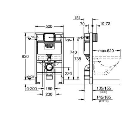 GROHE RAPID SL ELEMENT FOR WC, 0.82 M INSTALLATION HEIGHT