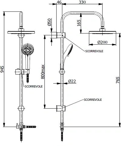 COMPLETE ADJUSTABLE SHOWER COLUMN