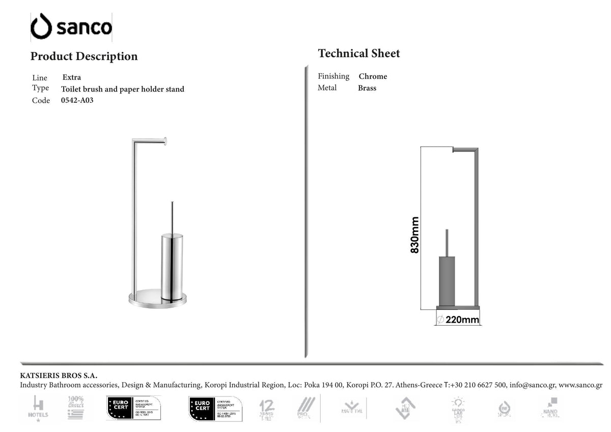 SANCO Floor Standing Toilet Brush Holder – Chrome technical drawing and dimensions
