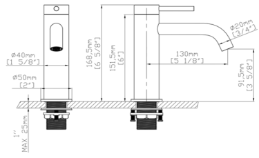 SKY TOP BASIN MIXER S/ST BRUSHED GOLD — technical drawing