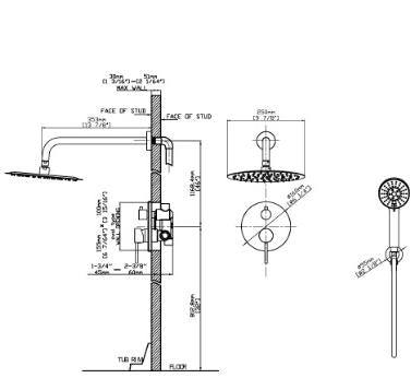 SKY COOL Concealed Shower Mixer Set with 250 mm Head — technical drawing
