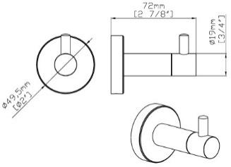 SKY HOTEL ROBE HOOK SINGLE – Chrome — technical drawing