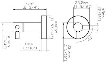 SKY HOTEL ROBE HOOK DOUBLE – Chrome — technical drawing