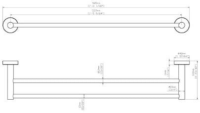 SKY HOTEL TOWEL RAIL DOUBLE – Chrome — technical drawing