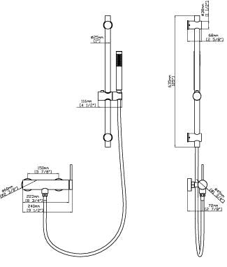 SKY PRIME Shower Mixer Set with Unica Rail – Satin — technical drawing
