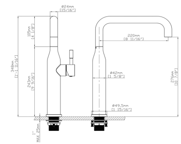 SKY PRIME Tall XL-Size Basin Mixer – Satin — technical drawing