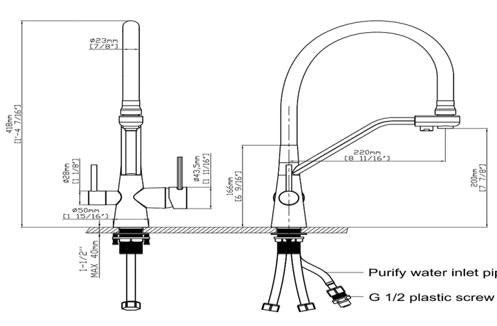 SKY PRO 3-Way Professional Sink Mixer – Chrome — technical drawing