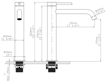 SKY TOP Tall L-Size Stainless Steel Basin Mixer — technical drawing