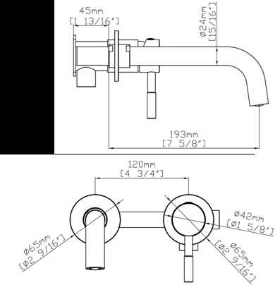 SKY TOP Wall-Mounted 2-Hole Basin Mixer – Satin — technical drawing