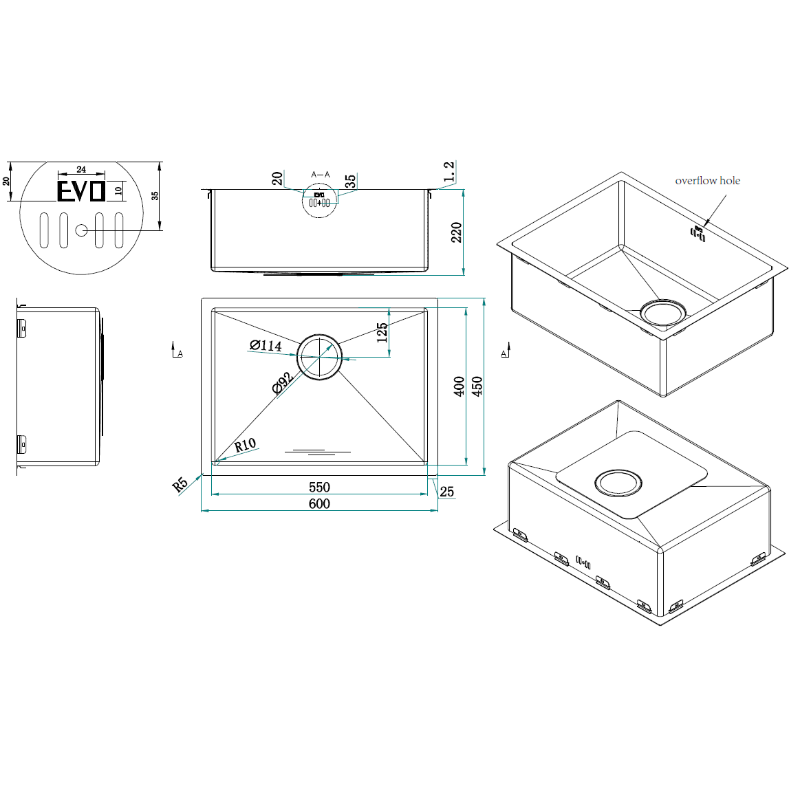 KITCHEN SINK CUBE 60X45X22CM