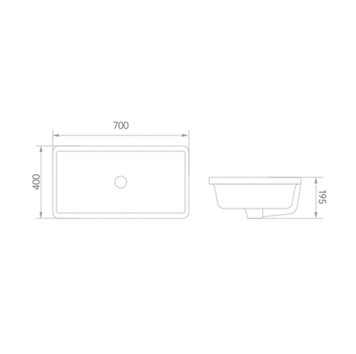 WHITE UNDERCOUNTER BASIN 700x400x195MM