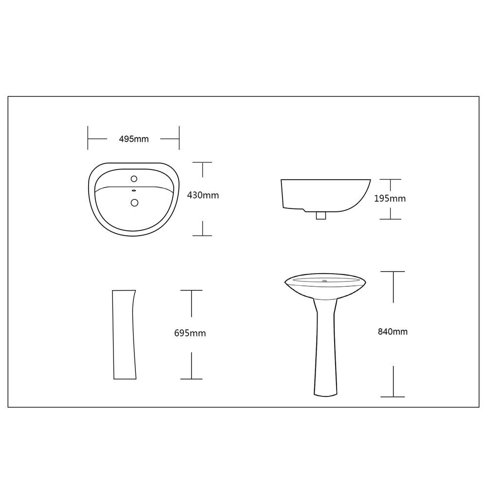 BASIN WITH PEDESTAL 495x430x840MM