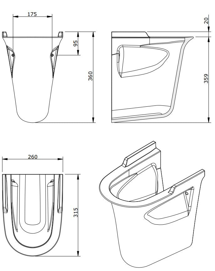 (103300 & 103220) AVEIRO WALL HUNG BASIN WITH HALF PEDESTAL 550x455x150MM