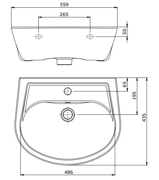 (110300&110220) CETUS WALL HUNG BASIN WITH HALF PEDESTAL 559x435x150MM