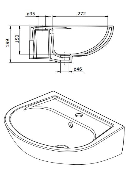 (110300&110220) CETUS WALL HUNG BASIN WITH HALF PEDESTAL 559x435x150MM