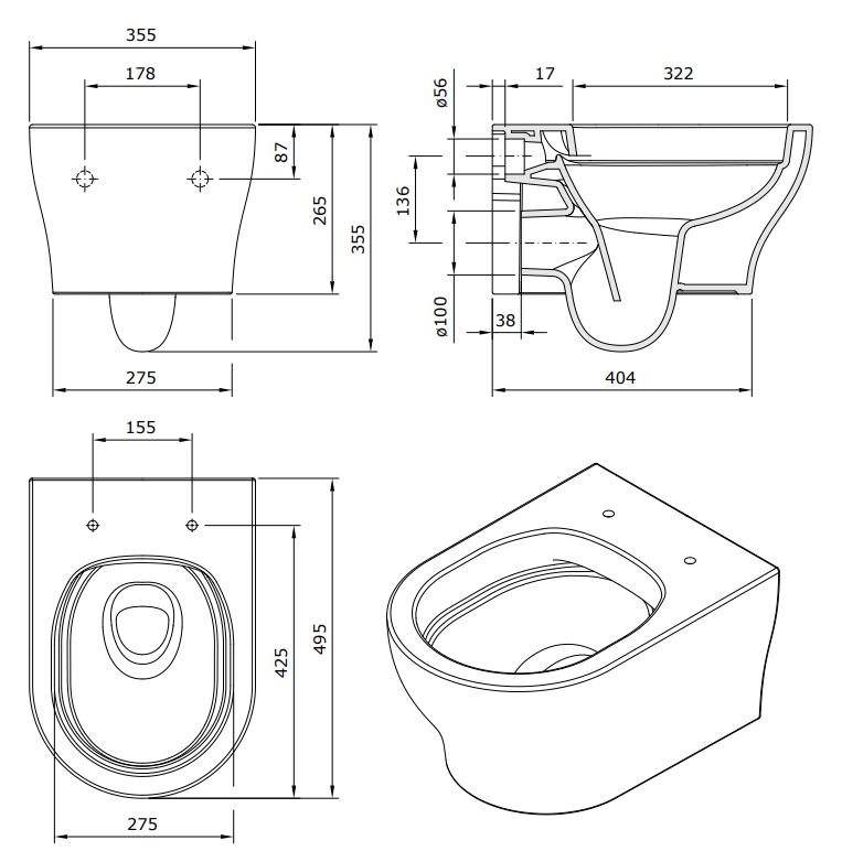 (142034004) WINNER RIMFLUSH COMPLETE WALL HUNG TOILET