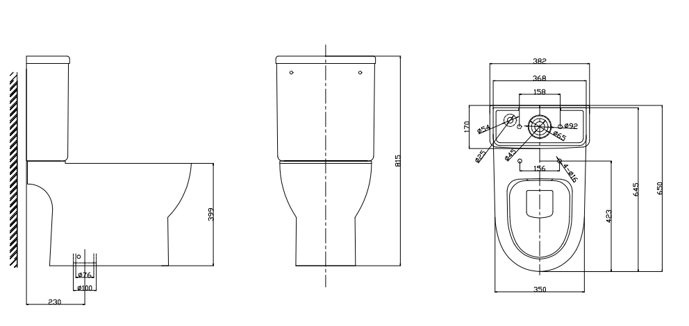 LORENA RIMLESS COMPLETE SET TOILET S-TRAP 230MM