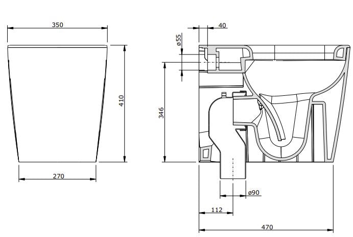 (127011) ADVANCE FLOOR STANDING TOILET P-TRAP/S-TRAP 210MM