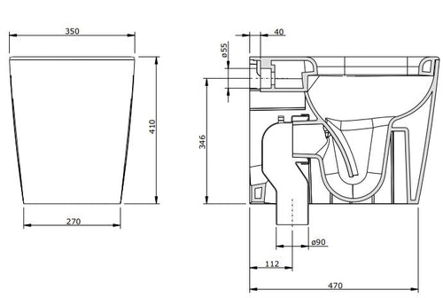 (127011) ADVANCE FLOOR STANDING TOILET P-TRAP/S-TRAP 210MM