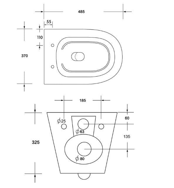RIMLESS BLACK WALL HUNG TOILET