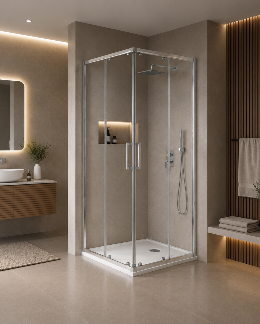CORNER ENTRANCE SHOWER CABIN CLEAR GLASS HEIGHT 200CM