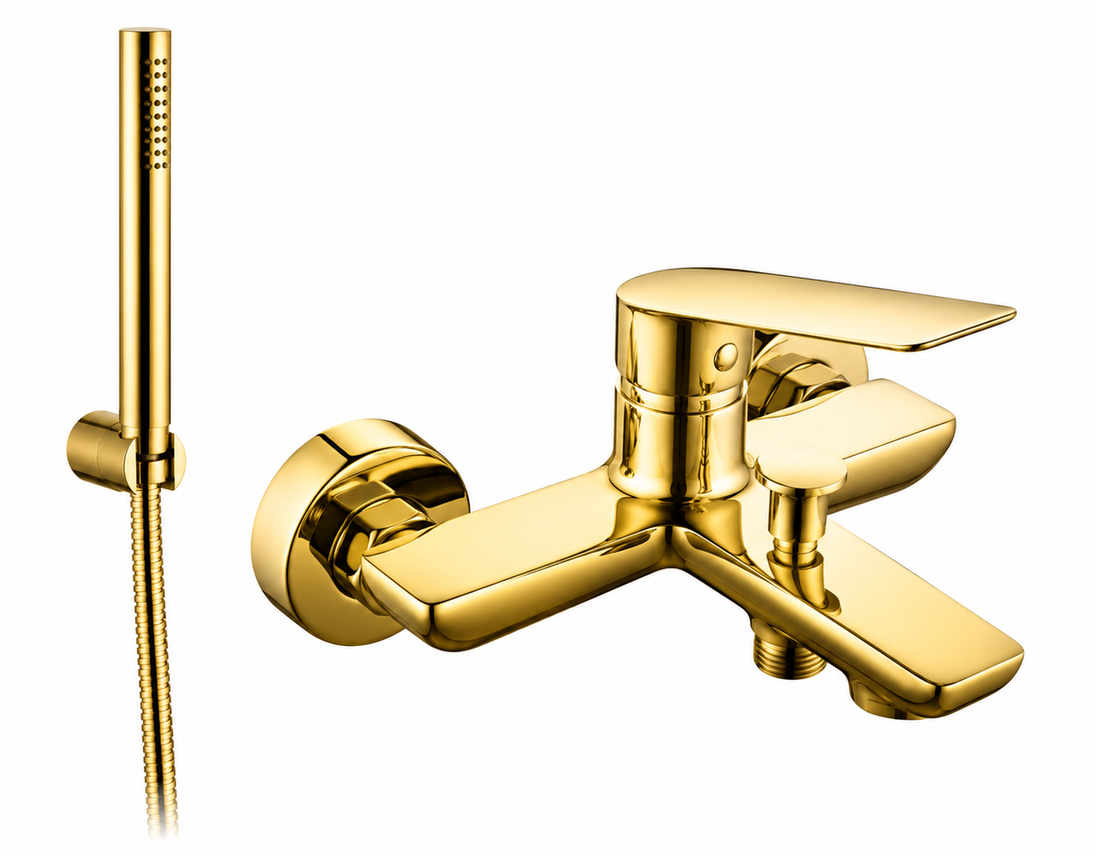 SLEEK BRIGHT BRASS BATHTUB MIXER WITH SHOWER KIT