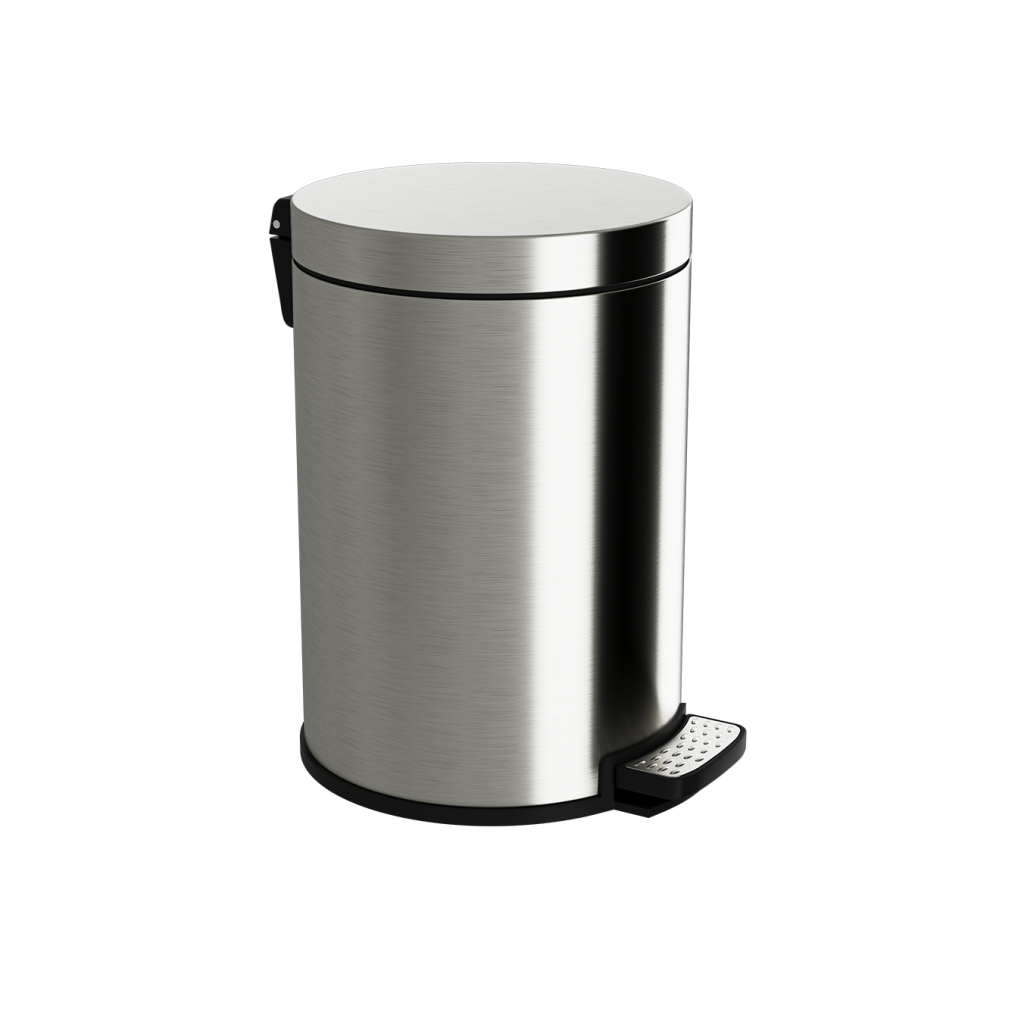 BRUSHED NICKEL ROUND SOFT CLOSE REFUSE BIN 6LT